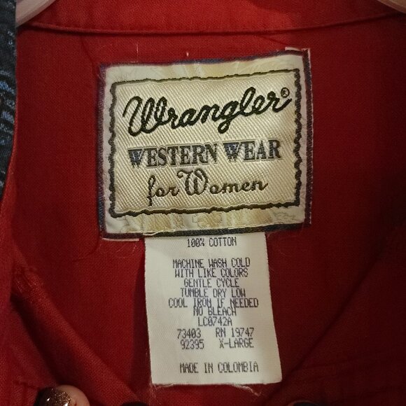 Vintage Wrangler Western Wear Cotton Aztec Button Rodeo Shirt Women’s X Large - Picture 10 of 16